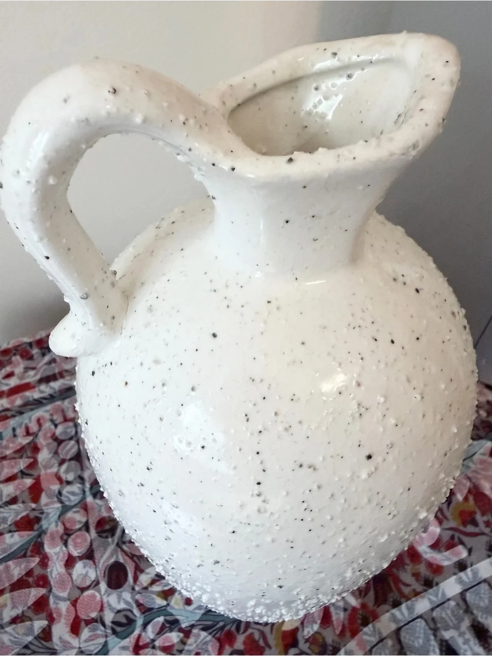 White Textured Ceramic Jug Vase Organic Modern Decor